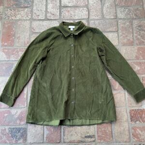 J.Jill Corduroy Green Button Up Blouse Fall Long Sleeve Autumn Collared